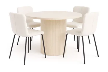 Kopparbo Matbord 106 cm med 4 Katy Matstolar - White / Vit Bouclé / Metallben Svart - Möbler - Bord & matgrupp - Matgrupp