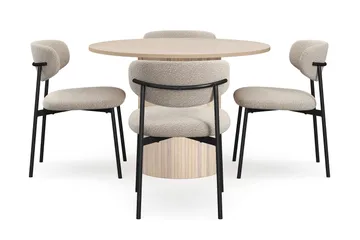 Kopparbo Matbord 106 cm med 4 Lucy Matstolar - White / Greige Bouclé / Metallben Svart - Möbler - Bord & matgrupp - Matgrupp