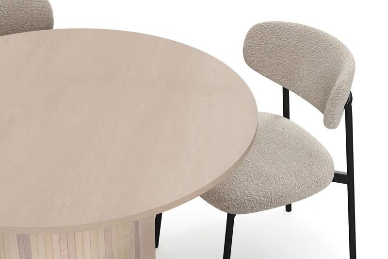 Kopparbo Matbord 106 cm med 4 Lucy Matstolar - White / Greige Bouclé / Metallben Svart - Möbler - Bord & matgrupp - Matgrupp