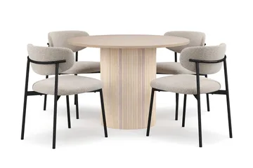 Kopparbo Matbord 106 cm med 4 Lucy Matstolar - White / Greige Bouclé / Metallben Svart - Möbler - Bord & matgrupp - Matgrupp
