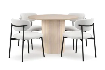 Kopparbo Matbord 106 cm med 4 Lucy Matstolar - White / Vit Bouclé / Metallben Svart - Möbler - Bord & matgrupp - Matgrupp