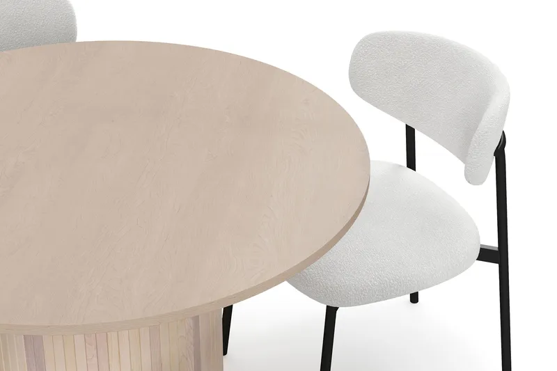 Kopparbo Matbord 106 cm med 4 Lucy Matstolar - White / Vit Bouclé / Metallben Svart - Möbler - Bord & matgrupp - Matgrupp