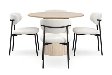 Kopparbo Matbord 106 cm med 4 Lucy Matstolar - White / Vit Bouclé / Metallben Svart - Möbler - Bord & matgrupp - Matgrupp