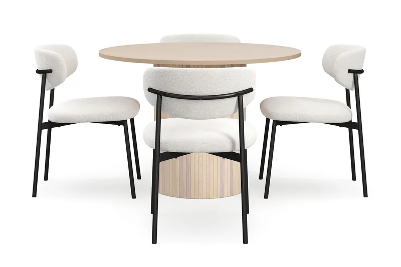 Kopparbo Matbord 106 cm med 4 Lucy Matstolar - White / Vit Bouclé / Metallben Svart - Möbler - Bord & matgrupp - Matgrupp