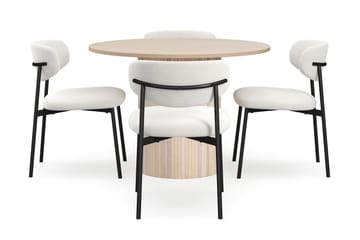 Kopparbo Matbord 106 cm med 4 Lucy Matstolar - White / Vit Bouclé / Metallben Svart - Möbler - Bord & matgrupp - Matgrupp