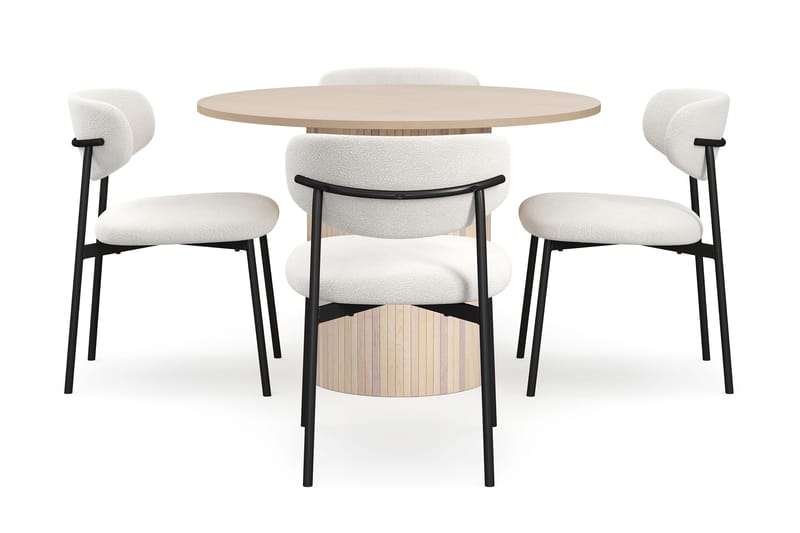 Kopparbo Matbord 106 cm med 4 Lucy Matstolar - White / Vit Bouclé / Metallben Svart - Möbler - Bord & matgrupp - Matgrupp