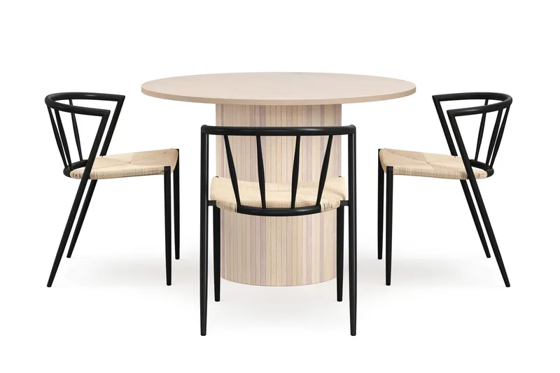 Kopparbo Matbord 106 cm med 4 Winston Matstolar - White / Beige / Metallben Svart - Möbler - Bord & matgrupp - Matgrupp