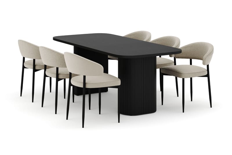 Kopparbo Matbord 160-220 cm Förlängningsbart med 6 Sawako Stolar - Vit - Möbler - Bord & matgrupp - Matgrupp