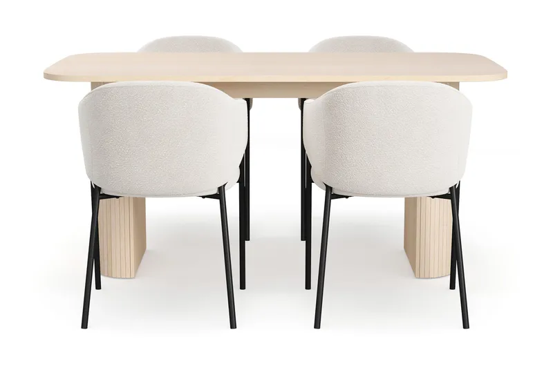 Kopparbo Matbord 160 cm med 4 Filip Matstolar - White / Vit Bouclé - Möbler - Bord & matgrupp - Matgrupp