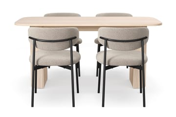 Kopparbo Matbord 160 cm med 4 Lucy Matstolar - White / Greige Bouclé / Metallben Svart - Möbler - Bord & matgrupp - Matgrupp