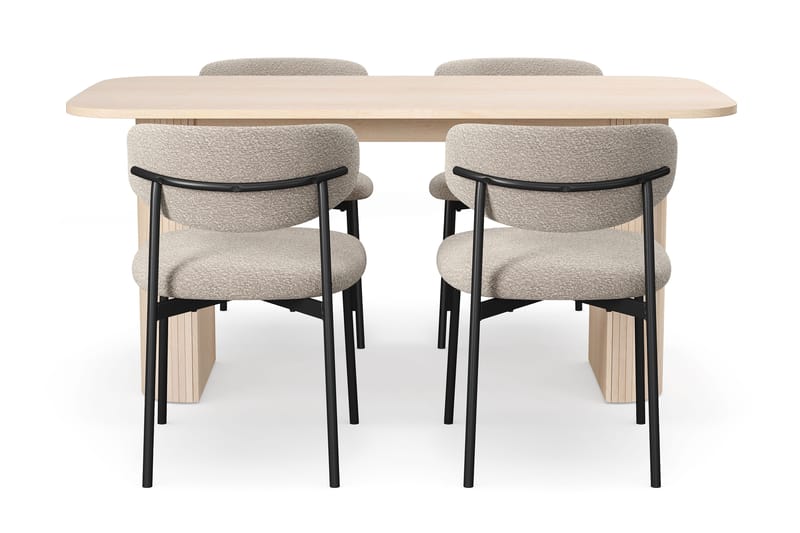 Kopparbo Matbord 160 cm med 4 Lucy Matstolar - White / Greige Bouclé / Metallben Svart - Möbler - Bord & matgrupp - Matgrupp