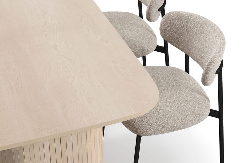 Kopparbo Matbord 160 cm med 4 Lucy Matstolar - White / Greige Bouclé / Metallben Svart - Möbler - Bord & matgrupp - Matgrupp