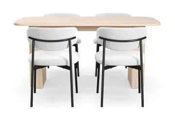 Kopparbo Matbord 160 cm med 4 Lucy Matstolar - White / Vit Bouclé / Metallben Svart - Möbler - Bord & matgrupp - Matgrupp