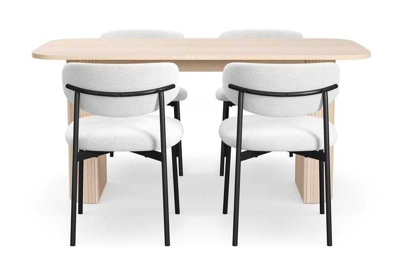 Kopparbo Matbord 160 cm med 4 Lucy Matstolar - White / Vit Bouclé / Metallben Svart - Möbler - Bord & matgrupp - Matgrupp