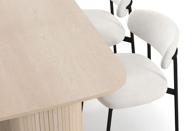 Kopparbo Matbord 160 cm med 4 Lucy Matstolar - White / Vit Bouclé / Metallben Svart - Möbler - Bord & matgrupp - Matgrupp