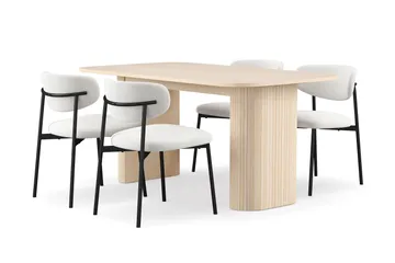 Kopparbo Matbord 160 cm med 4 Lucy Matstolar - White / Vit Bouclé / Metallben Svart - Möbler - Bord & matgrupp - Matgrupp