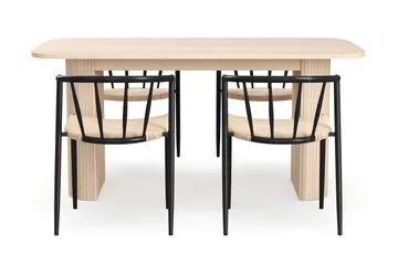 Kopparbo Matbord 160 cm med 4 Winston Matstolar - White / Beige / Metallben Svart - Möbler - Bord & matgrupp - Matgrupp