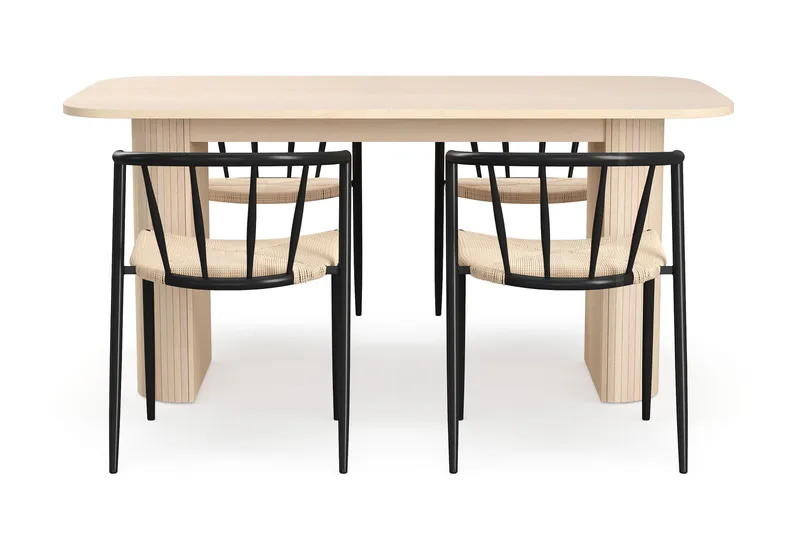 Kopparbo Matbord 160 cm med 4 Winston Matstolar - White / Beige / Metallben Svart - Möbler - Bord & matgrupp - Matgrupp