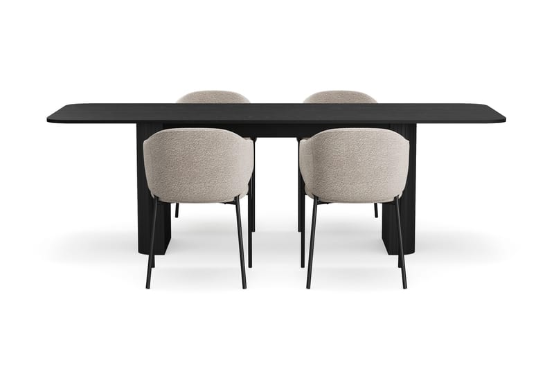 Kopparbo Matbord 180-240 cm Förlängningsbart med 4 Filip Matstolar - Svart / Taupe Bouclé - Möbler - Bord & matgrupp - Matgrupp