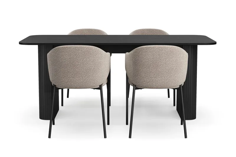 Kopparbo Matbord 180-240 cm Förlängningsbart med 4 Filip Matstolar - Svart / Taupe Bouclé - Möbler - Bord & matgrupp - Matgrupp
