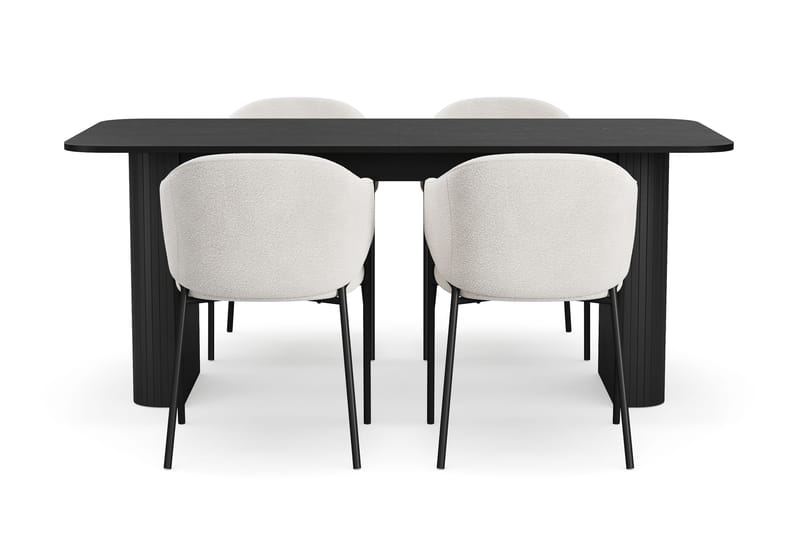 Kopparbo Matbord 180-240 cm Förlängningsbart med 4 Filip Matstolar - Svart / Vit Bouclé - Möbler - Bord & matgrupp - Matgrupp