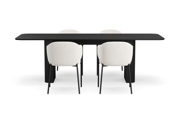 Kopparbo Matbord 180-240 cm Förlängningsbart med 4 Filip Matstolar - Svart / Vit Bouclé - Möbler - Bord & matgrupp - Matgrupp