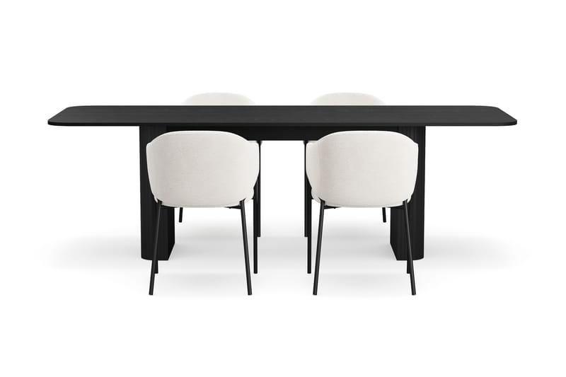 Kopparbo Matbord 180-240 cm Förlängningsbart med 4 Filip Matstolar - Svart / Vit Bouclé - Möbler - Bord & matgrupp - Matgrupp