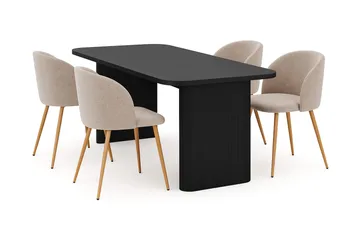 Kopparbo Matbord 180-240 cm Förlängningsbart med 4 Greya Matstolar med armstöd - Svart / Greige Bouclé / Metallben Ek - Möbler - Bord & matgrupp - Matgrupp