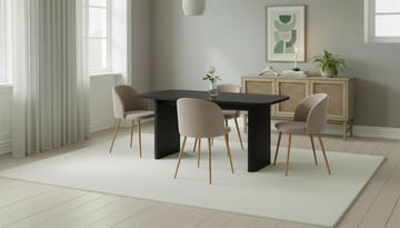 Kopparbo Matbord 180-240 cm Förlängningsbart med 4 Greya Matstolar med armstöd - Svart / Greige Bouclé / Metallben Ek - Möbler - Bord & matgrupp - Matgrupp