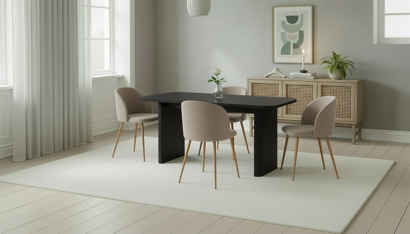 Kopparbo Matbord 180-240 cm Förlängningsbart med 4 Greya Matstolar med armstöd - Svart / Greige Bouclé / Metallben Ek - Möbler - Bord & matgrupp - Matgrupp