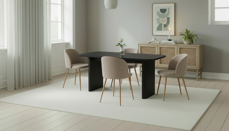 Kopparbo Matbord 180-240 cm Förlängningsbart med 4 Greya Matstolar med armstöd - Svart / Greige Bouclé / Metallben Ek - Möbler - Bord & matgrupp - Matgrupp