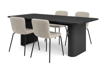 Kopparbo Matbord 180-240 cm Förlängningsbart med 4 Katy Matstolar - Svart / Greige Bouclé / Metallben Svart - Möbler - Bord & matgrupp - Matgrupp