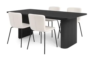 Kopparbo Matbord 180-240 cm Förlängningsbart med 4 Katy Matstolar - Svart / Vit Bouclé / Metallben Svart - Möbler - Bord & matgrupp - Matgrupp