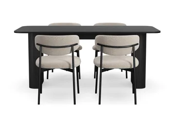 Kopparbo Matbord 180-240 cm Förlängningsbart med 4 Lucy Matstolar - Svart / Greige Bouclé / Metallben Svart - Möbler - Bord & matgrupp - Matgrupp
