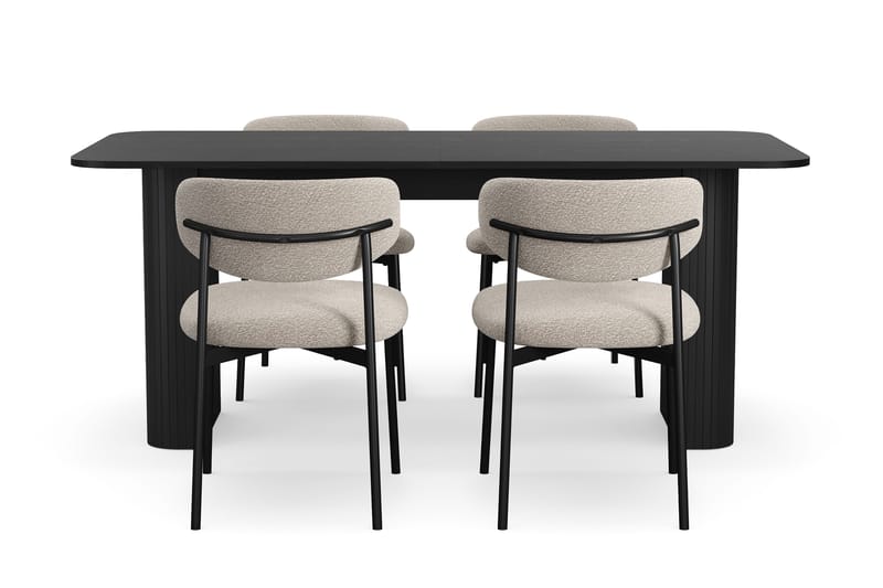 Kopparbo Matbord 180-240 cm Förlängningsbart med 4 Lucy Matstolar - Svart / Greige Bouclé / Metallben Svart - Möbler - Bord & matgrupp - Matgrupp