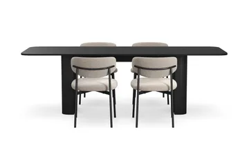Kopparbo Matbord 180-240 cm Förlängningsbart med 4 Lucy Matstolar - Svart / Greige Bouclé / Metallben Svart - Möbler - Bord & matgrupp - Matgrupp