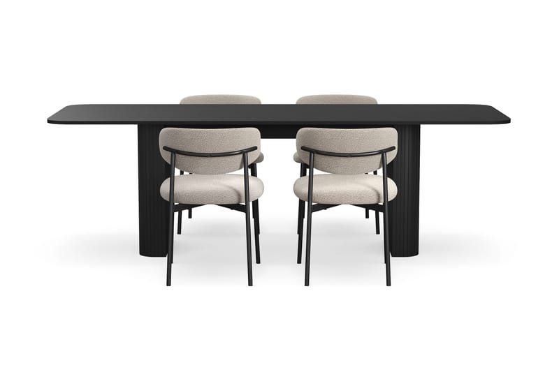 Kopparbo Matbord 180-240 cm Förlängningsbart med 4 Lucy Matstolar - Svart / Greige Bouclé / Metallben Svart - Möbler - Bord & matgrupp - Matgrupp