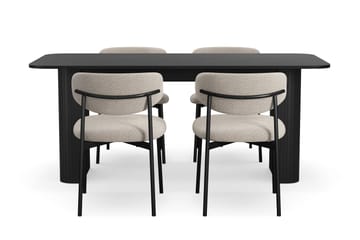 Kopparbo Matbord 180-240 cm Förlängningsbart med 4 Lucy Matstolar - Svart / Greige Bouclé / Metallben Svart - Möbler - Bord & matgrupp - Matgrupp