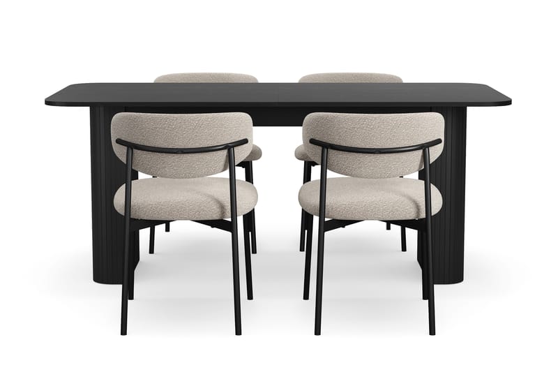 Kopparbo Matbord 180-240 cm Förlängningsbart med 4 Lucy Matstolar - Svart / Greige Bouclé / Metallben Svart - Möbler - Bord & matgrupp - Matgrupp