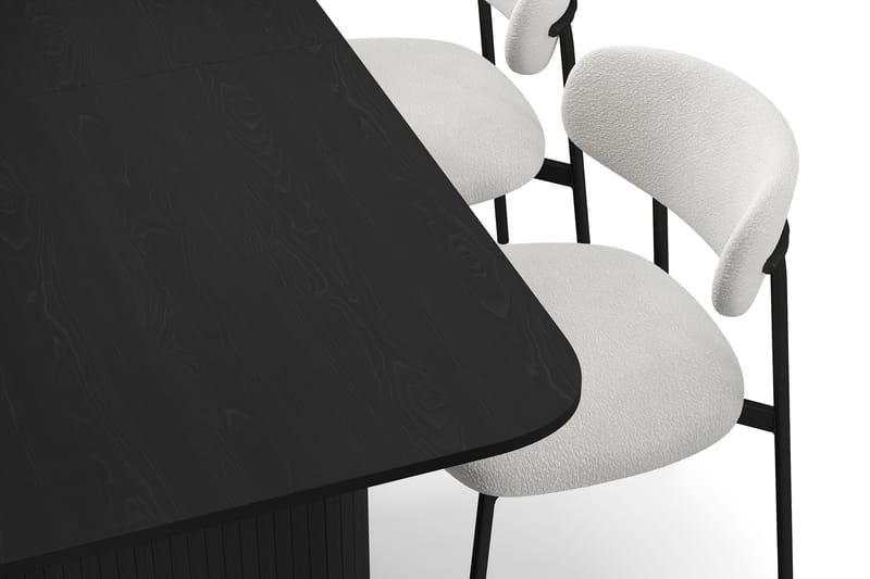 Kopparbo Matbord 180-240 cm Förlängningsbart med 4 Lucy Matstolar - Svart / Vit Bouclé / Metallben Svart - Möbler - Bord & matgrupp - Matgrupp