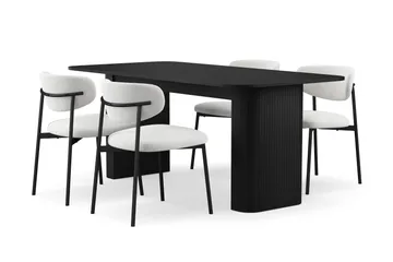 Kopparbo Matbord 180-240 cm Förlängningsbart med 4 Lucy Matstolar - Svart / Vit Bouclé / Metallben Svart - Möbler - Bord & matgrupp - Matgrupp