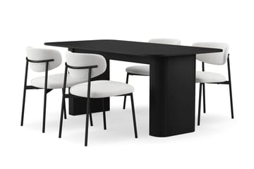 Kopparbo Matbord 180-240 cm Förlängningsbart med 4 Lucy Matstolar - Svart / Vit Bouclé / Metallben Svart - Möbler - Bord & matgrupp - Matgrupp