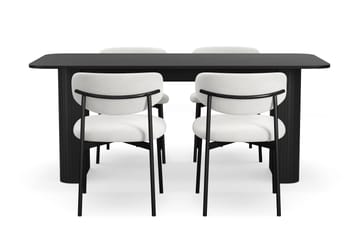 Kopparbo Matbord 180-240 cm Förlängningsbart med 4 Lucy Matstolar - Svart / Vit Bouclé / Metallben Svart - Möbler - Bord & matgrupp - Matgrupp