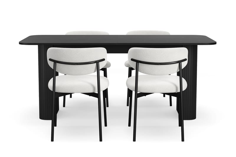 Kopparbo Matbord 180-240 cm Förlängningsbart med 4 Lucy Matstolar - Svart / Vit Bouclé / Metallben Svart - Möbler - Bord & matgrupp - Matgrupp