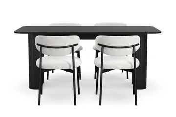 Kopparbo Matbord 180-240 cm Förlängningsbart med 4 Lucy Matstolar - Svart / Vit Bouclé / Metallben Svart - Möbler - Bord & matgrupp - Matgrupp
