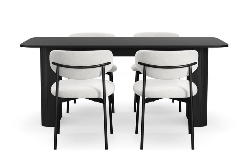 Kopparbo Matbord 180-240 cm Förlängningsbart med 4 Lucy Matstolar - Svart / Vit Bouclé / Metallben Svart - Möbler - Bord & matgrupp - Matgrupp