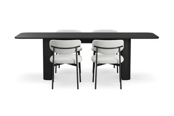Kopparbo Matbord 180-240 cm Förlängningsbart med 4 Lucy Matstolar - Svart / Vit Bouclé / Metallben Svart - Möbler - Bord & matgrupp - Matgrupp