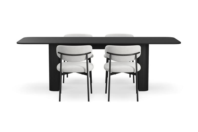 Kopparbo Matbord 180-240 cm Förlängningsbart med 4 Lucy Matstolar - Svart / Vit Bouclé / Metallben Svart - Möbler - Bord & matgrupp - Matgrupp