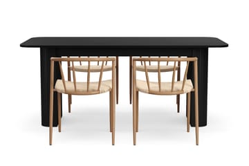 Kopparbo Matbord 180-240 cm Förlängningsbart med 4 Winston Matstolar - Svart / Beige / Metallben Ek - Möbler - Bord & matgrupp - Matgrupp
