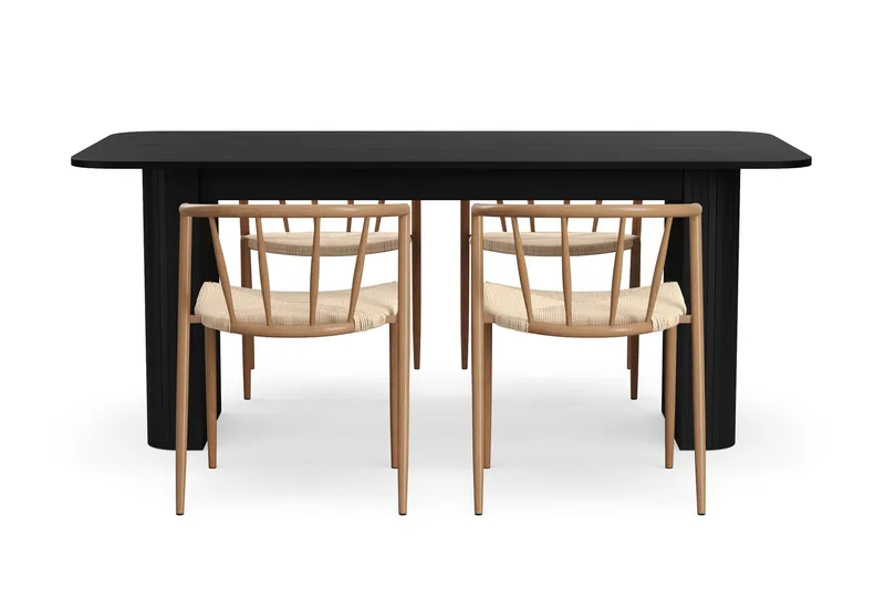 Kopparbo Matbord 180-240 cm F örlängningsbart med 4 Winston Matstolar - Svart / Beige / Metallben Ek - Möbler - Bord & matgrupp - Matgrupp